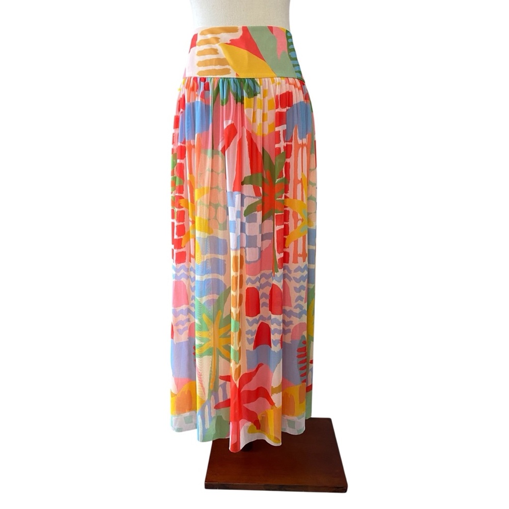 Farm Rio x Anthropologie Women's Abstract Tropical Drop Waist Maxi Skirt Large